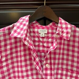 J. Crew Long Sleeve Pink Gingham Shirt Size Medium